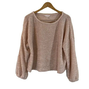 LC Lauren Conrad Light Nude Pink Fuzzy Cropped Sweater XL Pullover Long Sleeves